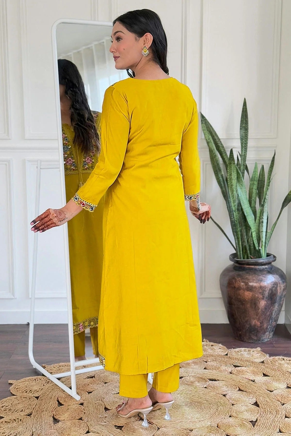 Mustard Colour Embroidery Viscose Stitched Suit SS1112454 A