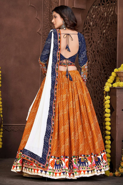 Mustard Colour Embroidery Work Cotton Silk Navratri Lehenga LD1170009 A