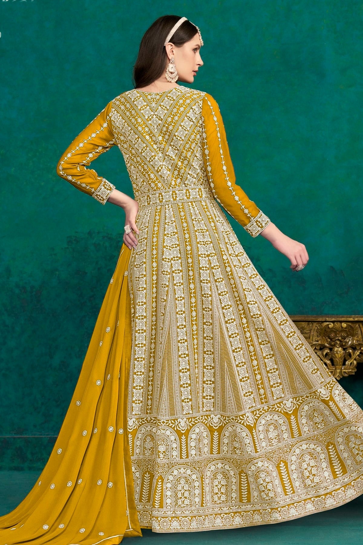 Mustard Colour Faux Georgette Anarkali Suit SM1050544 A