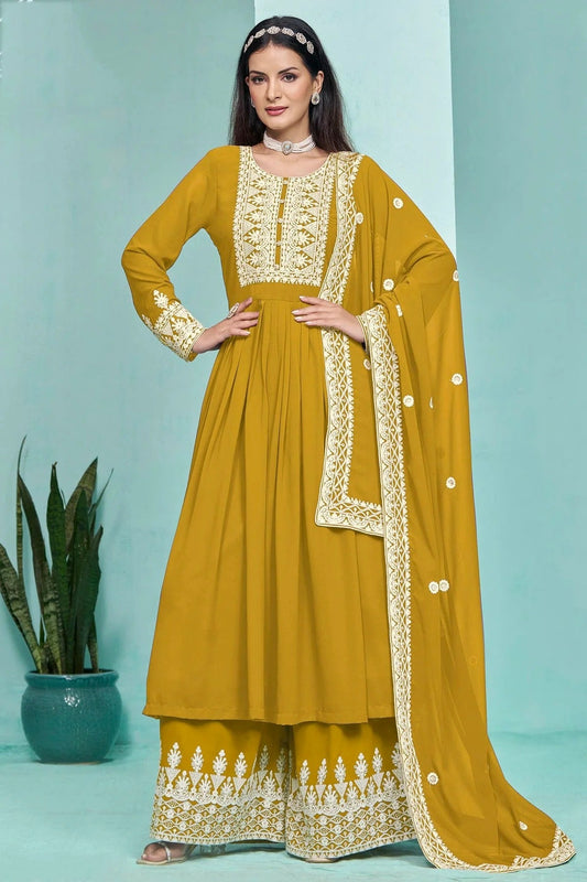 Mustard Colour Faux Georgette Palazzo Pant Suit SM1050560