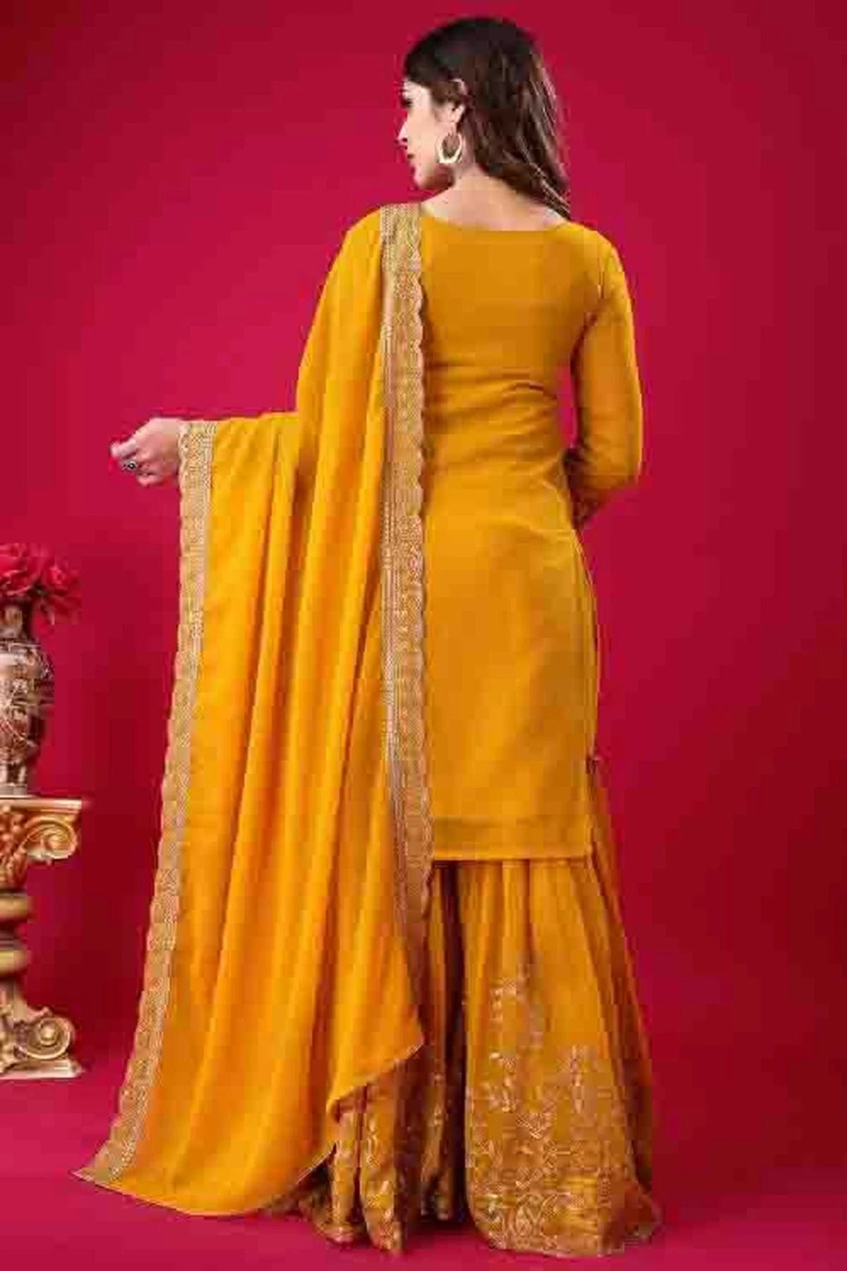 Mustard Colour Faux Georgette Stitched Sharara Suit SS1140947 A