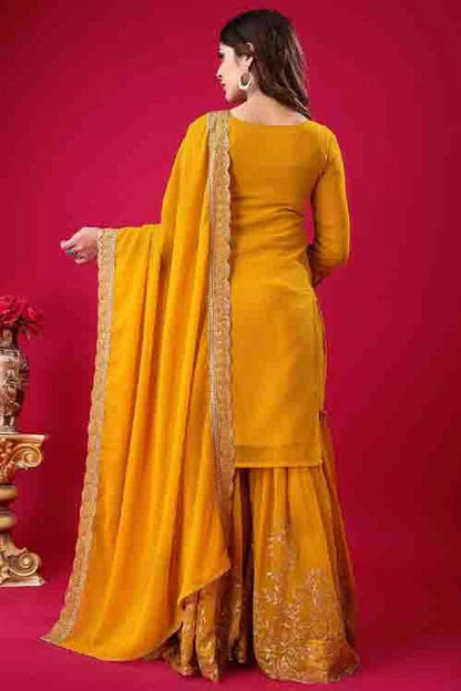 Mustard Colour Faux Georgette Stitched Sharara Suit SS1140947 A