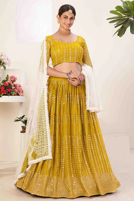 Mustard Colour Georgette Designer Lehenga Choli LC1240099