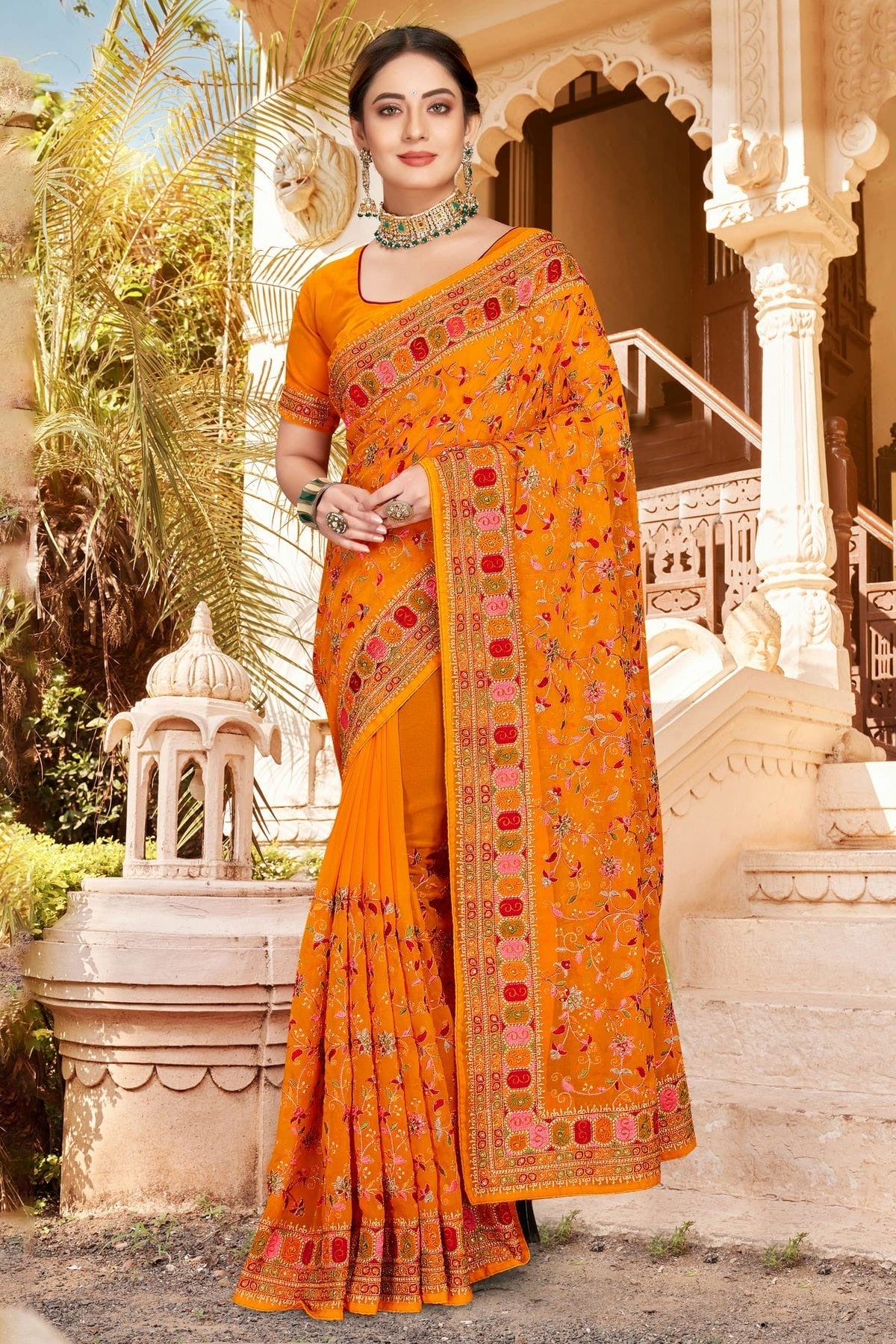 Mustard Colour Georgette Designer Saree LC1121308