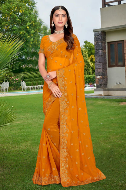 Mustard Colour Georgette Designer Saree LC1121328