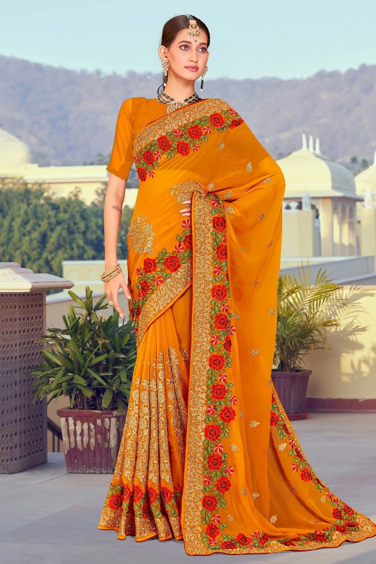 Mustard Colour Georgette Designer Saree LC1121369
