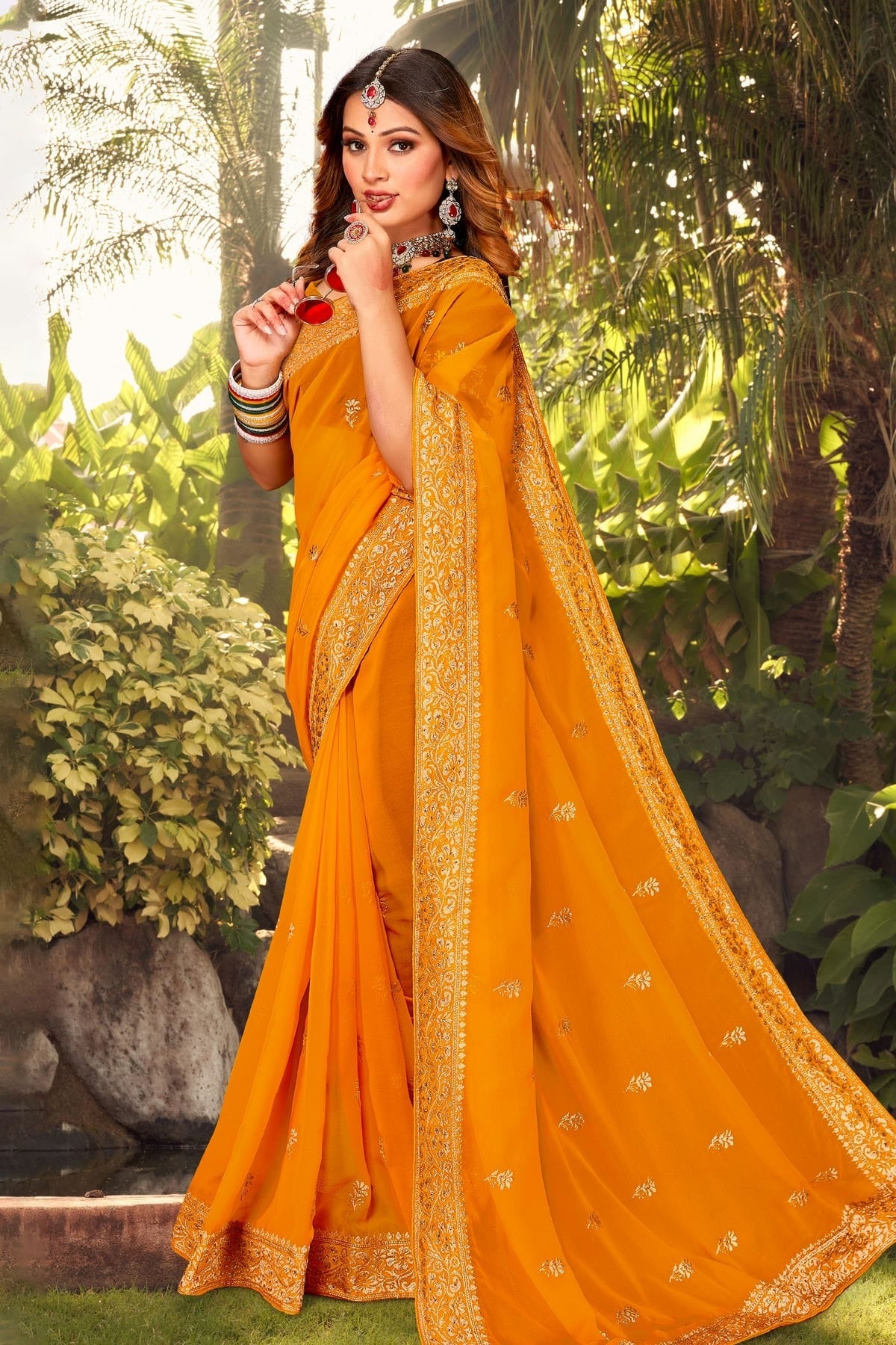 Mustard Colour Georgette Designer Saree LC1121404