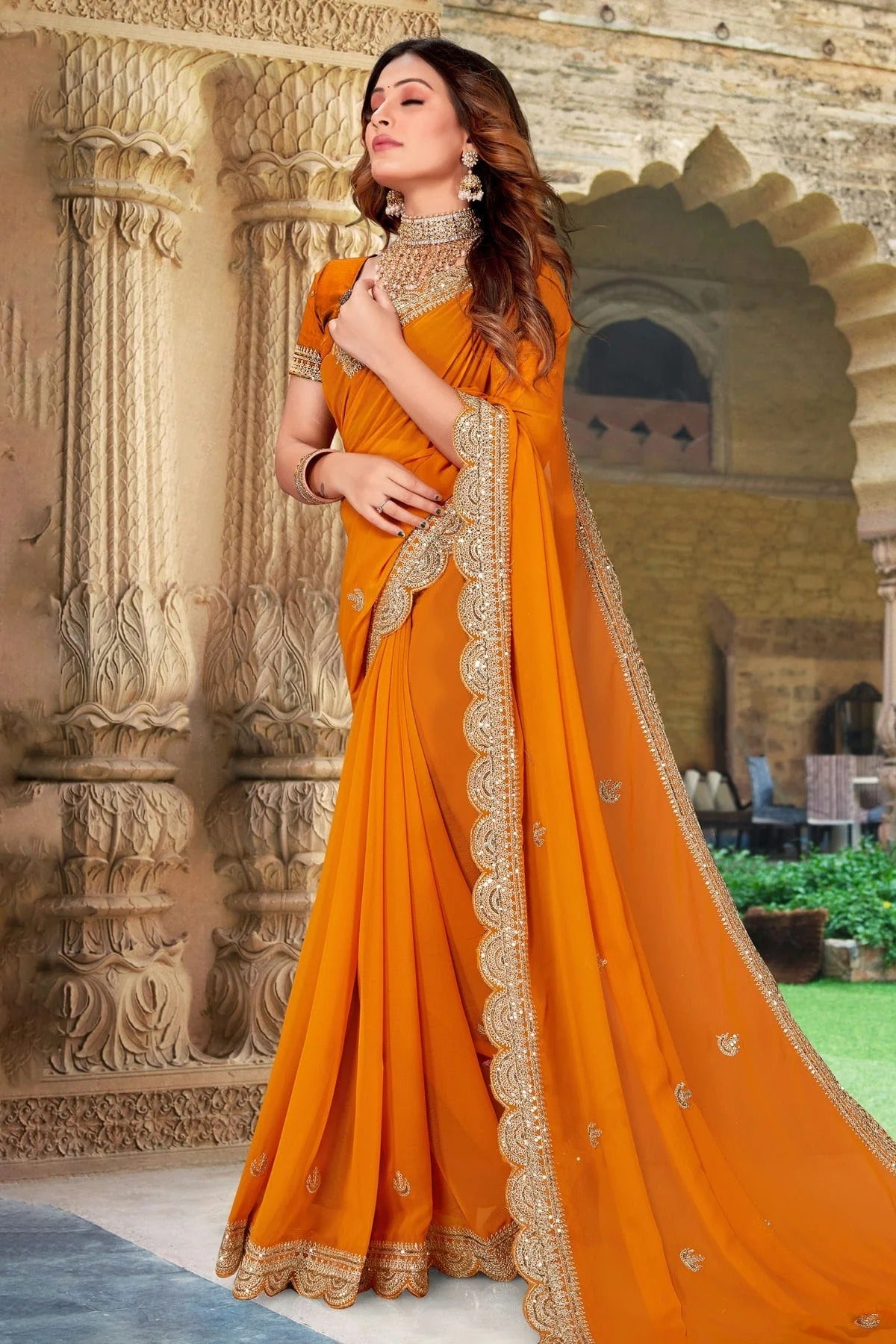 Mustard Colour Georgette Designer Saree LC1121420