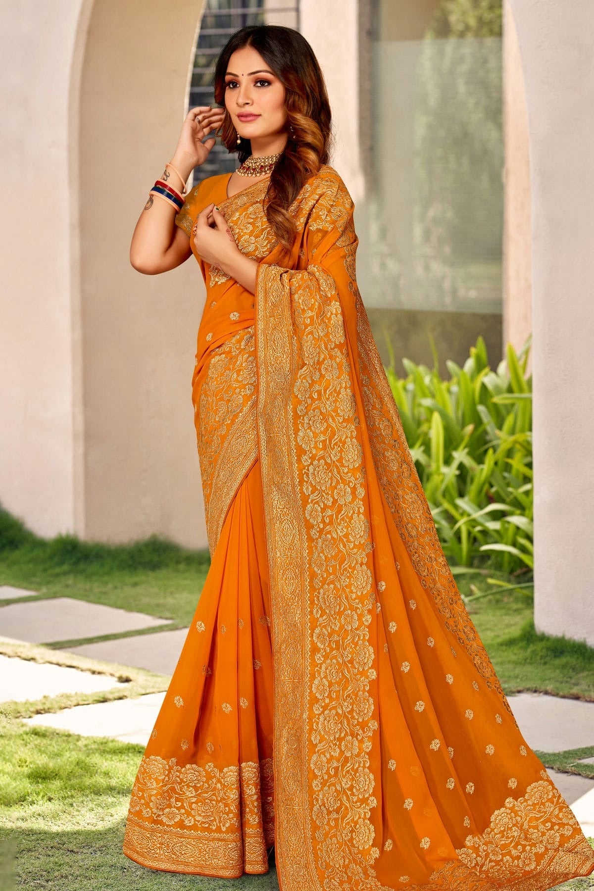 Mustard Colour Georgette Designer Saree LC1121446