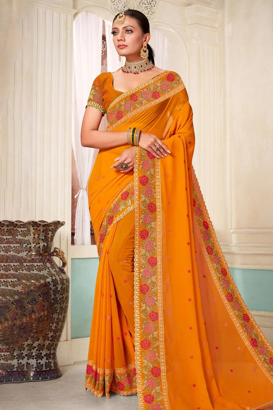 Mustard Colour Georgette Designer Saree LC1121487