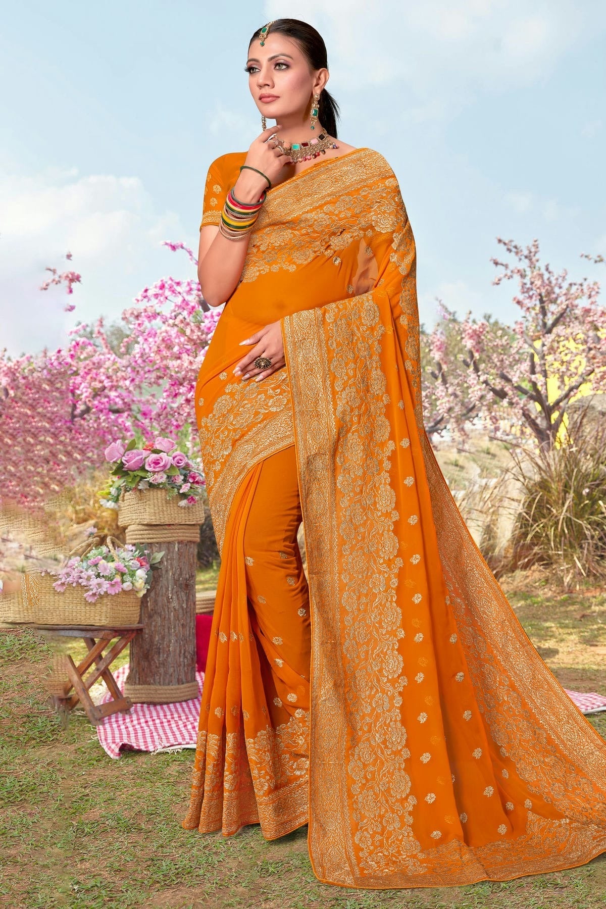 Mustard Colour Georgette Designer Saree LC1121495
