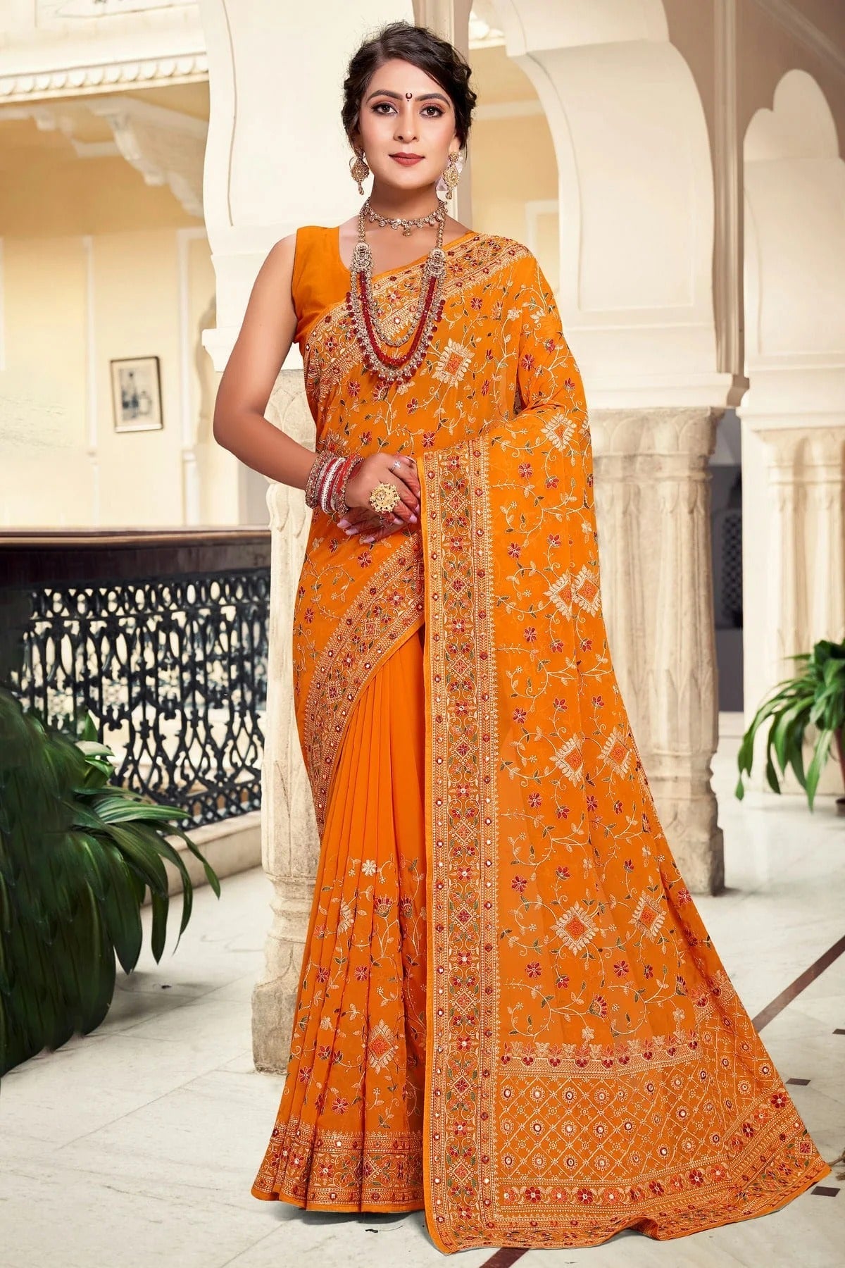 Mustard Colour Georgette Designer Saree LC1121646