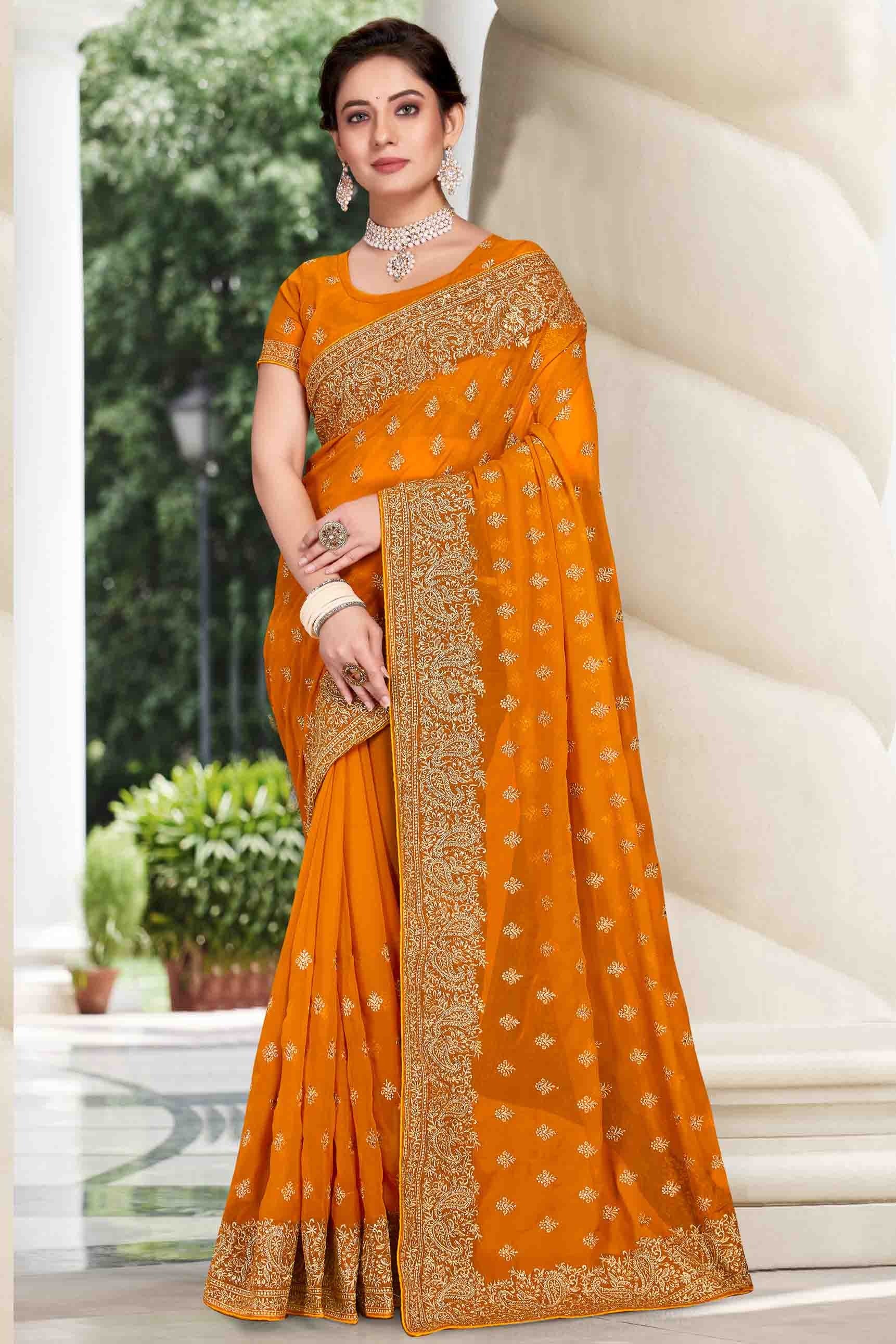 Mustard Colour Georgette Designer Saree SD1121136