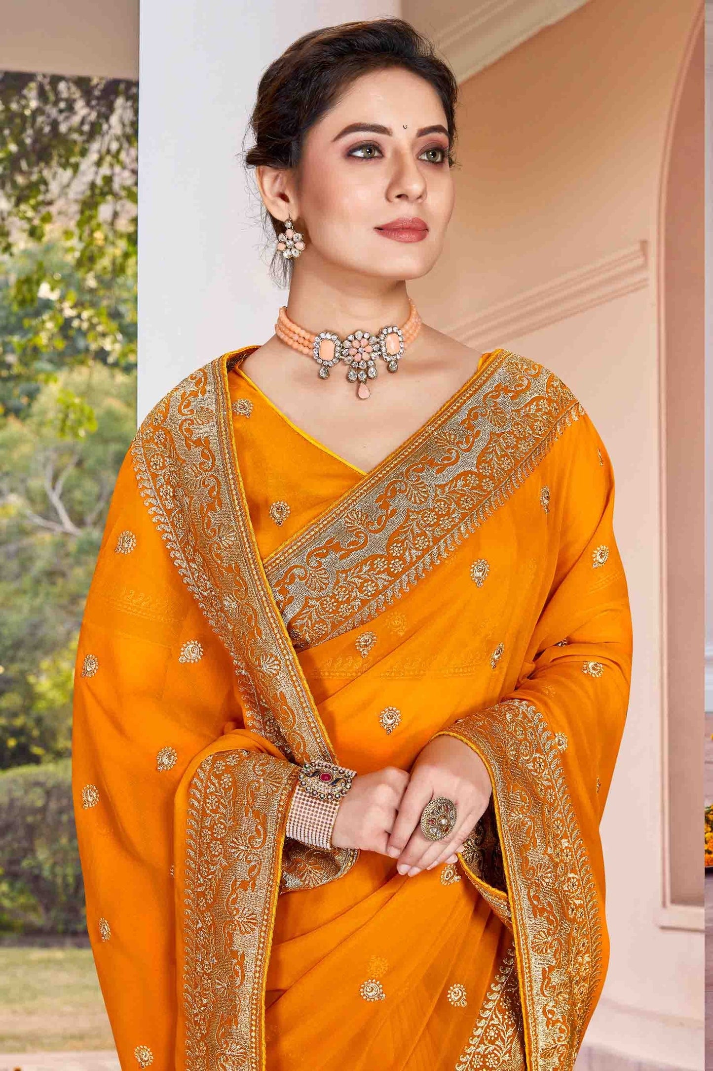 Mustard Colour Georgette Designer Saree SD1121146 A