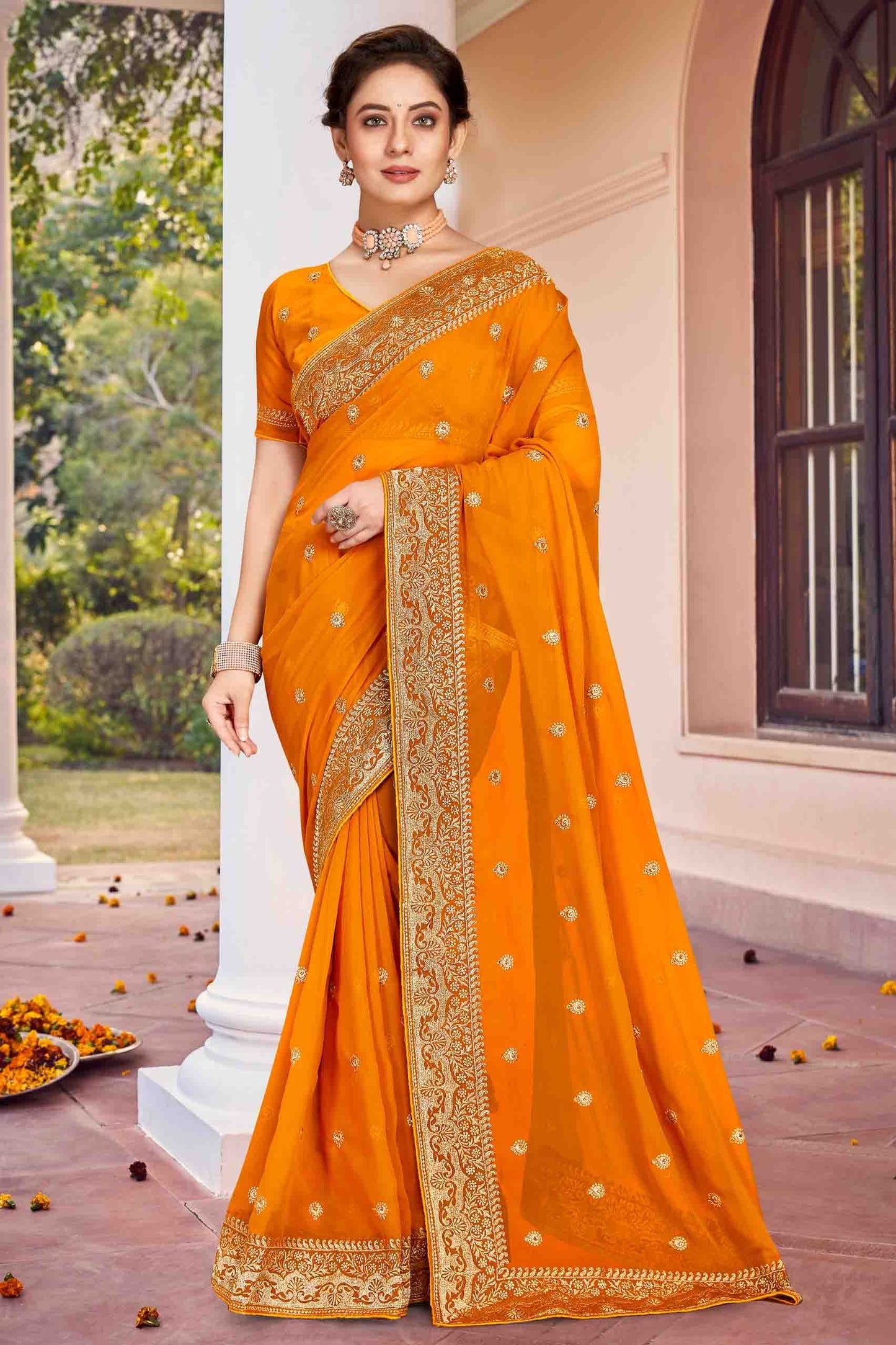 Mustard Colour Georgette Designer Saree SD1121146