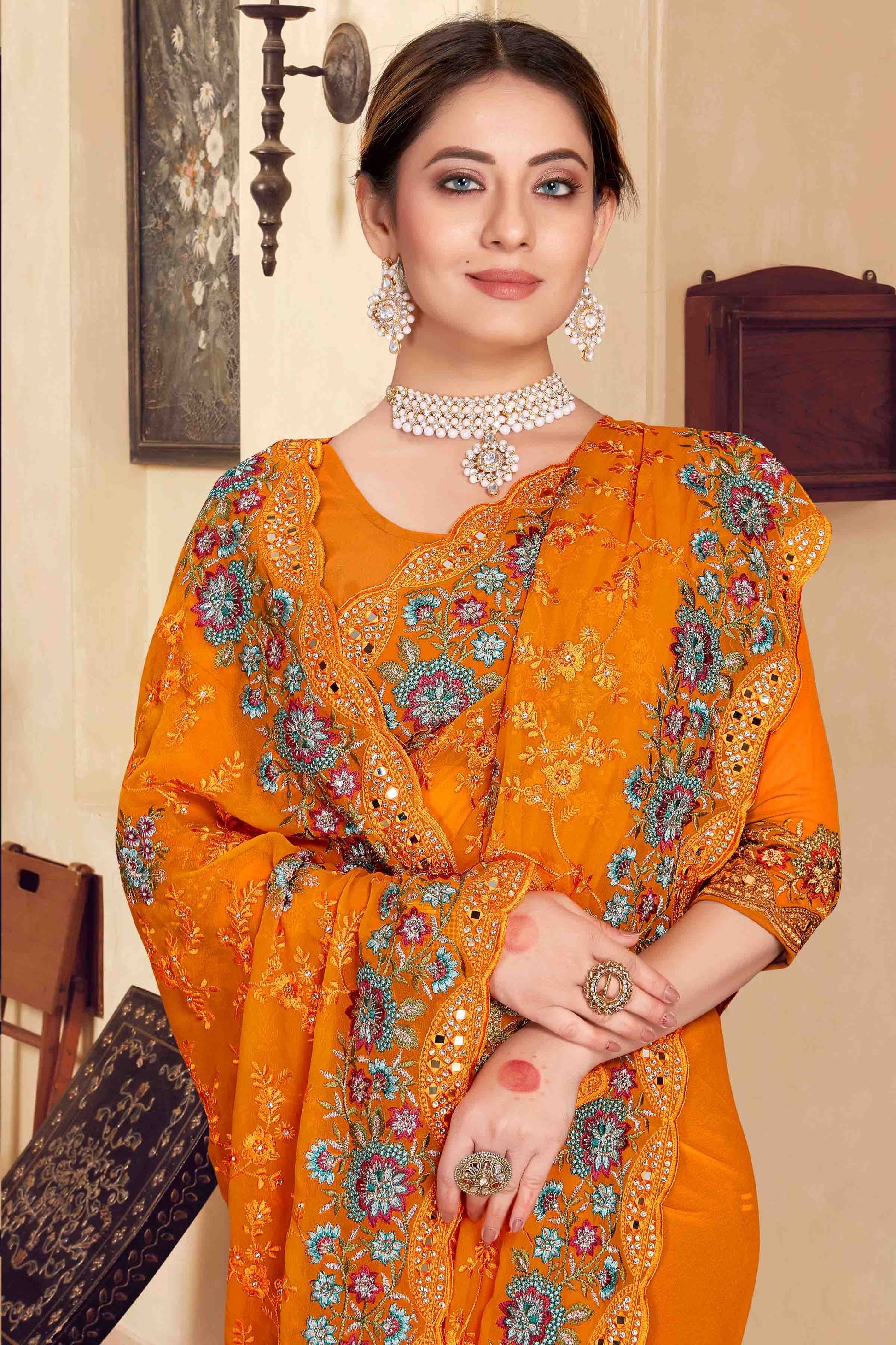 Mustard Colour Georgette Designer Saree SD1121152 A