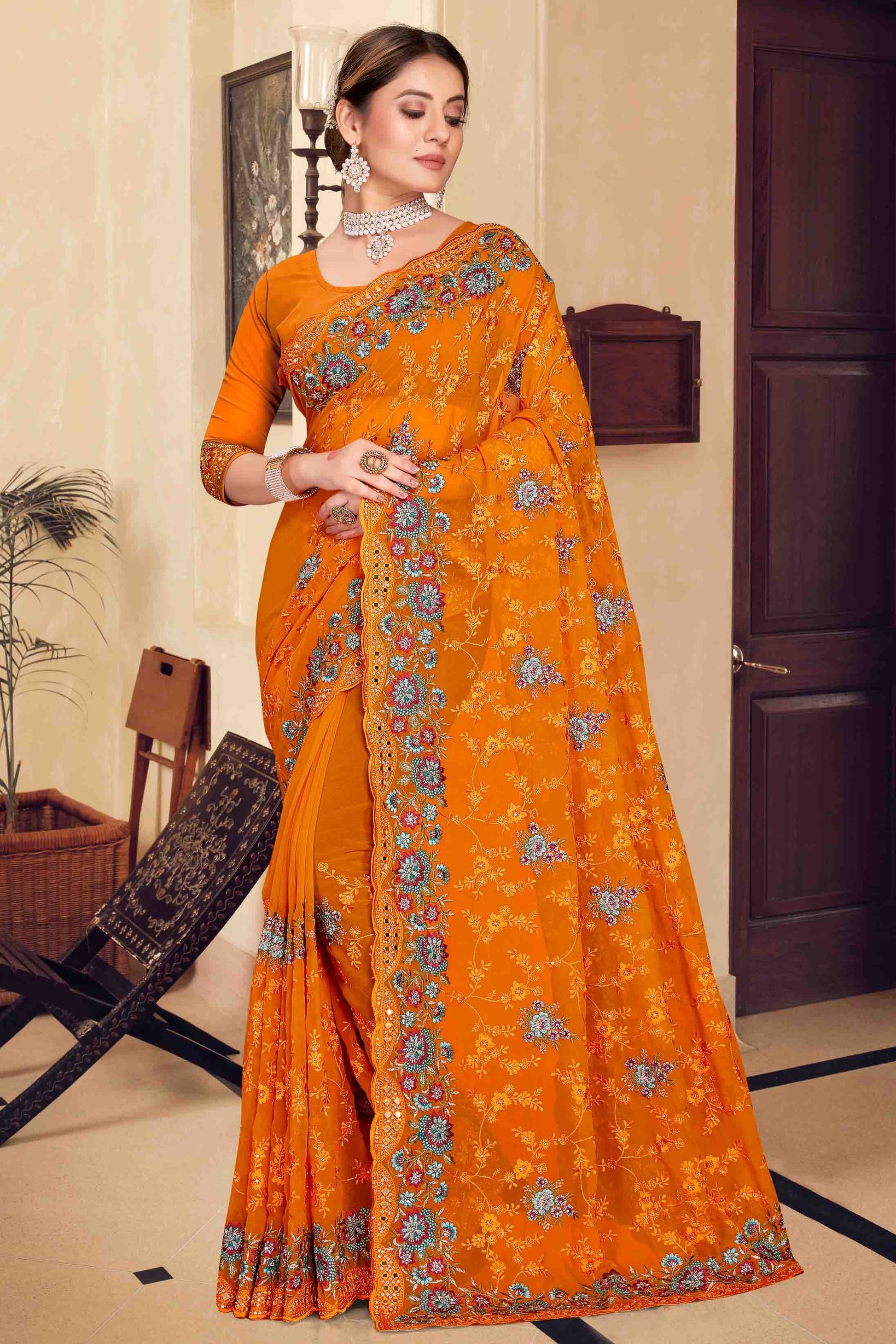 Mustard Colour Georgette Designer Saree SD1121152