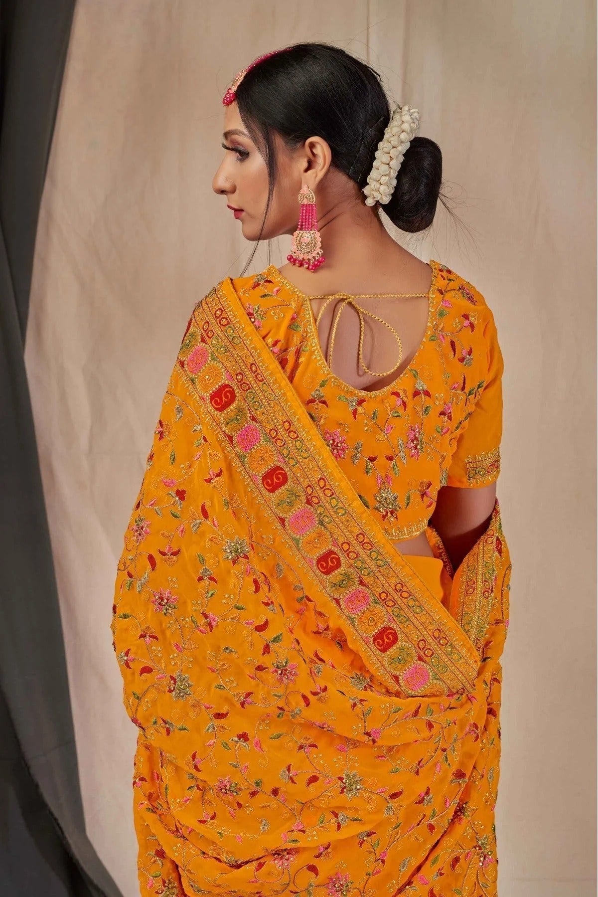 Mustard Colour Georgette Embroidery Saree SD1120899 A