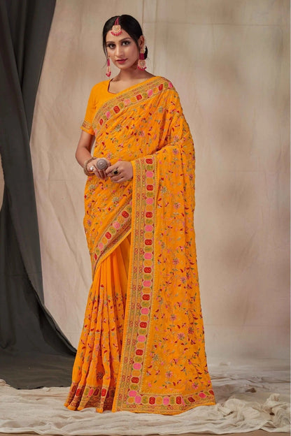 Mustard Colour Georgette Embroidery Saree SD1120899