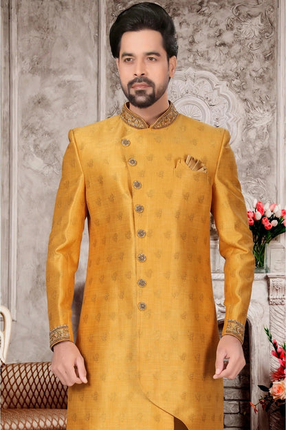 Mustard Colour Jacquard Sherwani SH1040282 A