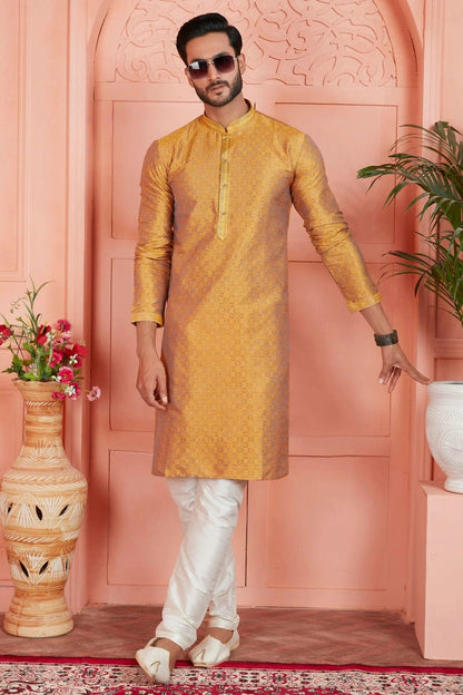 Mustard Colour Jacquard Silk Brocade Kurta Pajama KP1230235 A