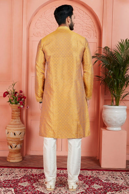 Mustard Colour Jacquard Silk Brocade Kurta Pajama KP1230235 B