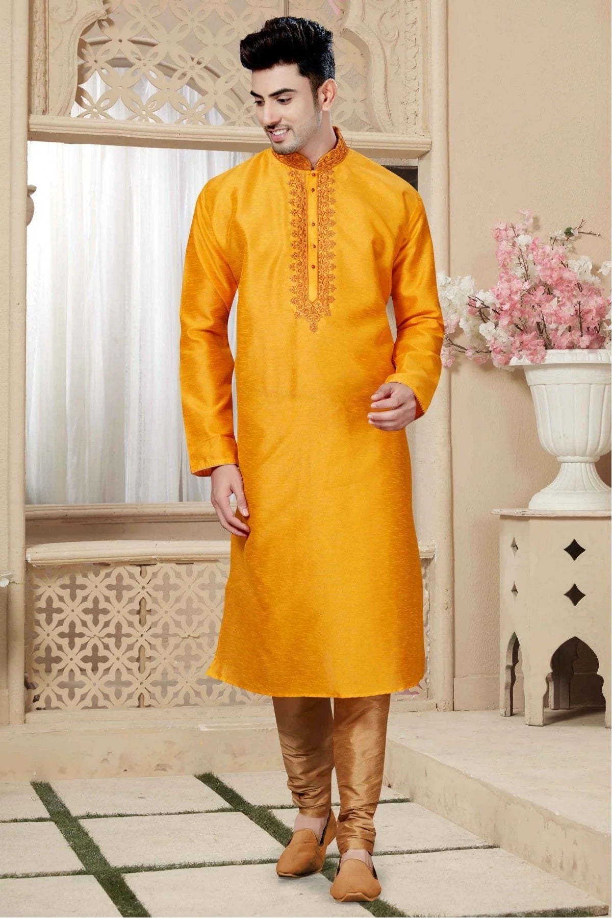Mustard Colour Kurta Pajama In Art Dhupion Fabric KP1040007