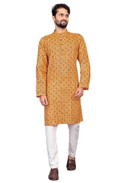 Mustard Colour Kurta Pajama In Cotton KP1210192