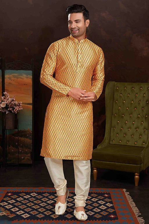 Mustard Colour Kurta Pajama In Malai Silk KP1210150