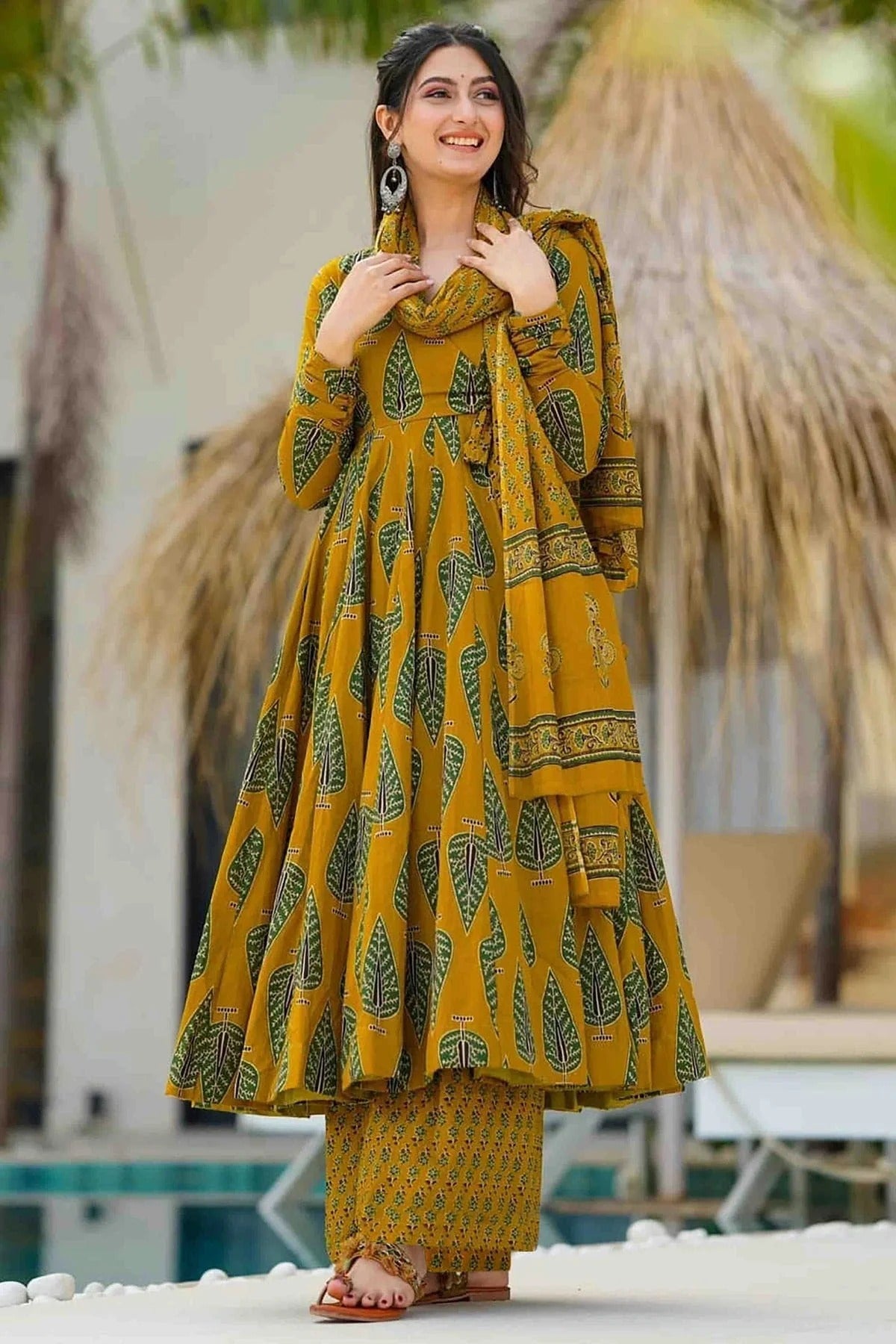Mustard Colour Muslin Stitched Suit SS1113319