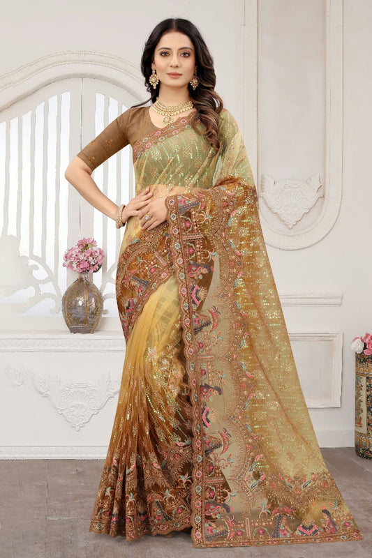 Mustard Colour Net Designer Saree LC1121366