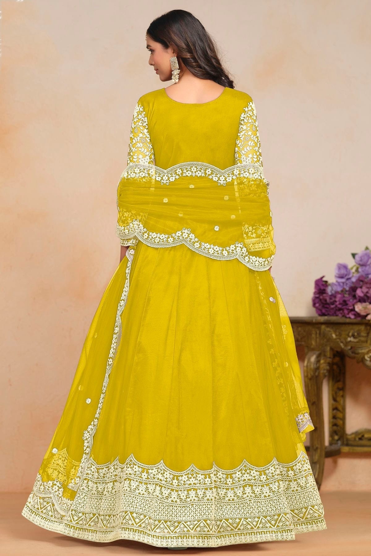 Mustard Colour Net Semi Stitched Anarkali Suit SM1050605 A