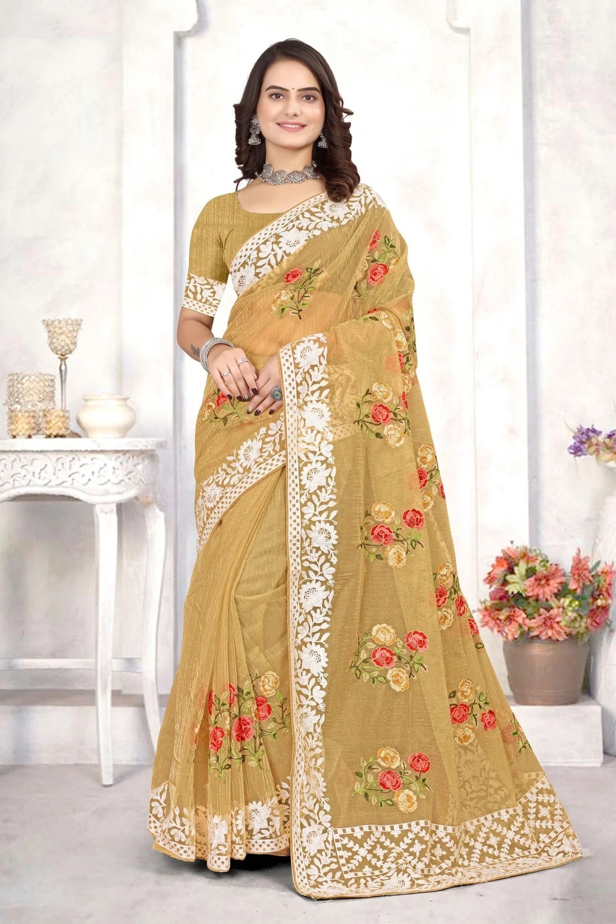 Mustard Colour Organza Designer Saree LC1121539