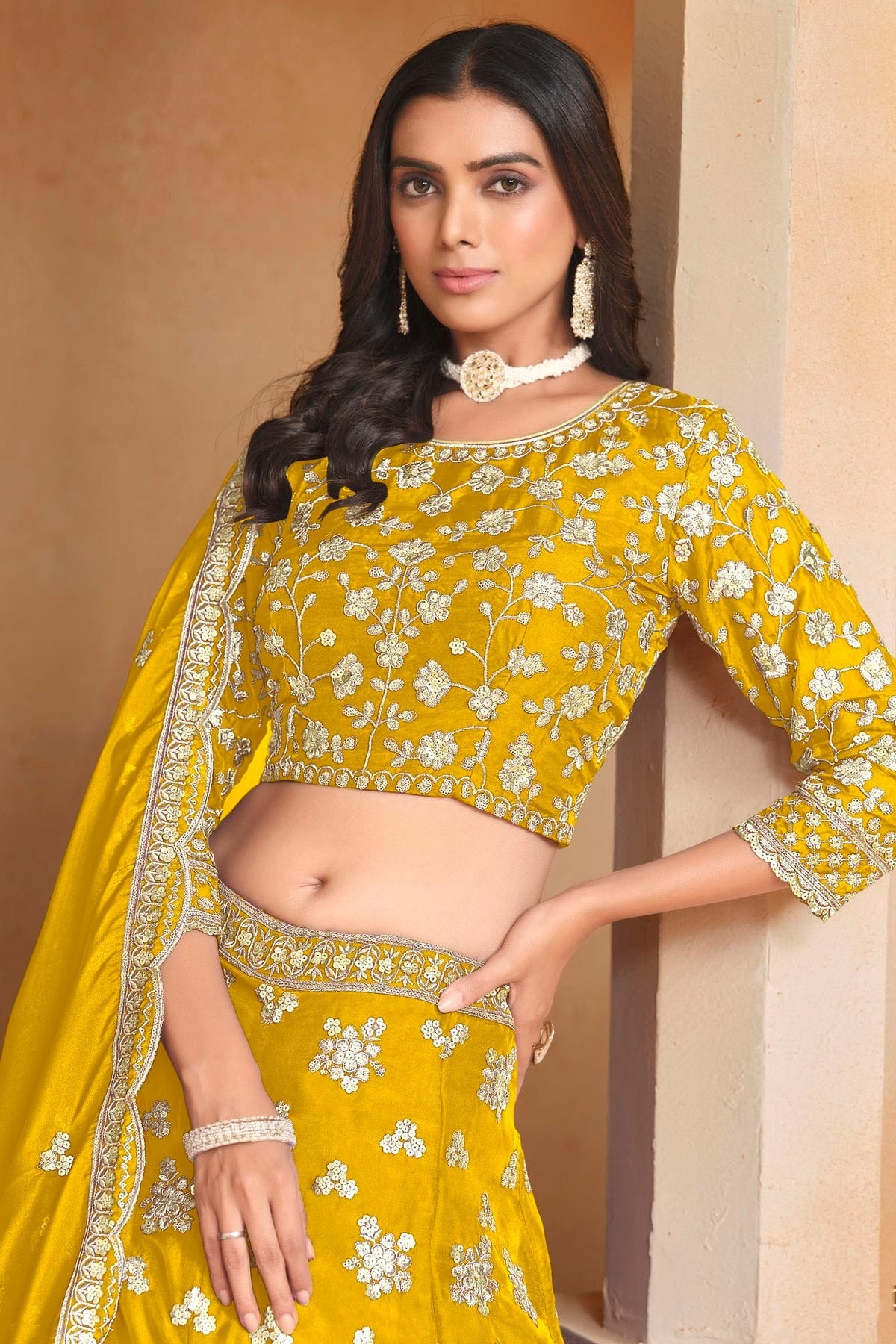 Mustard Colour Organza Lehenga Choli LC1050639 B