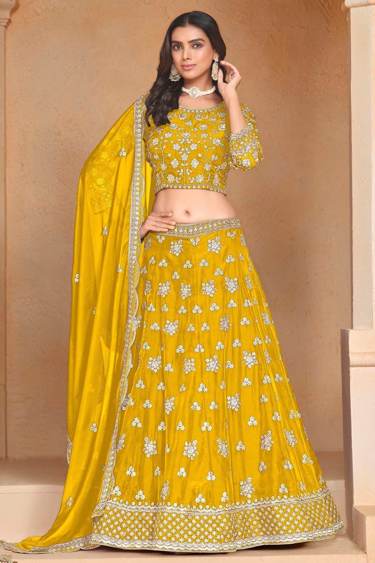 Mustard Colour Organza Lehenga Choli LC1050639
