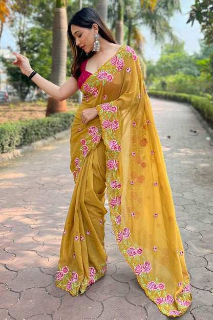 Mustard Colour Organza Saree SD1110508
