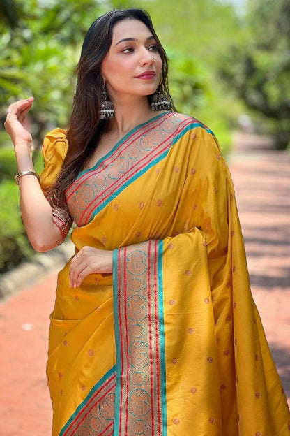 Mustard Colour Paithani Silk Woven Work Saree SD1290014 A