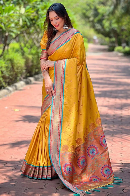 Mustard Colour Paithani Silk Woven Work Saree SD1290014