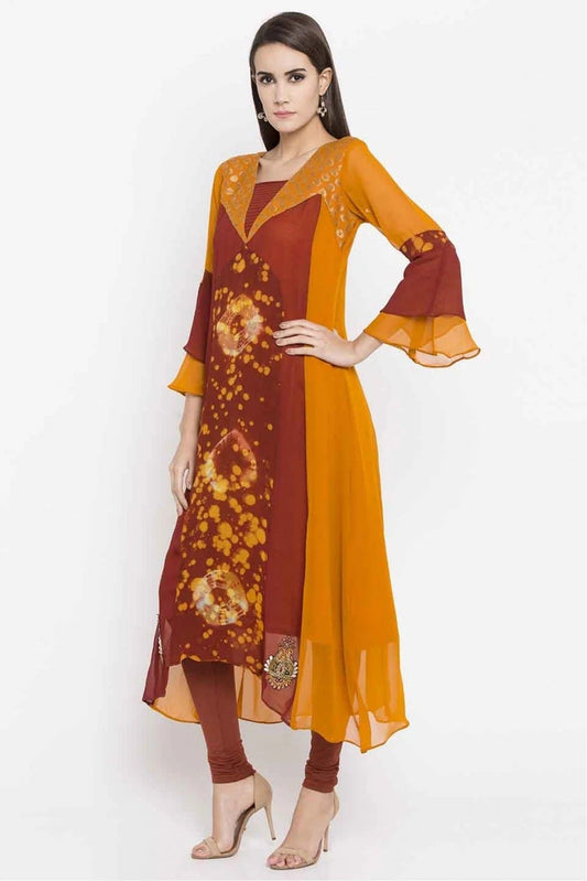 Mustard Colour Plus Size Faux Georgette Embroidery Kurti KR1070353