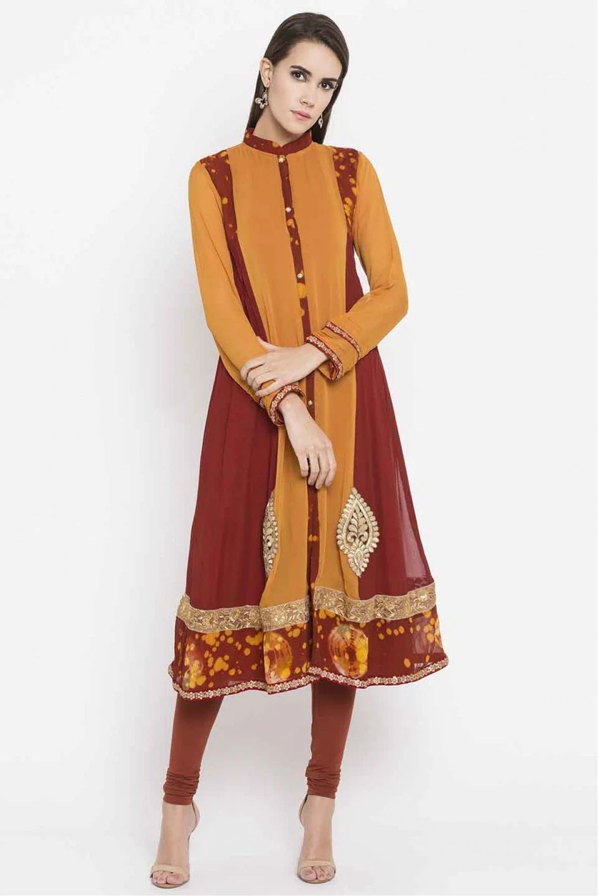 Mustard Colour Plus Size Faux Georgette Embroidery Kurti KR1070354