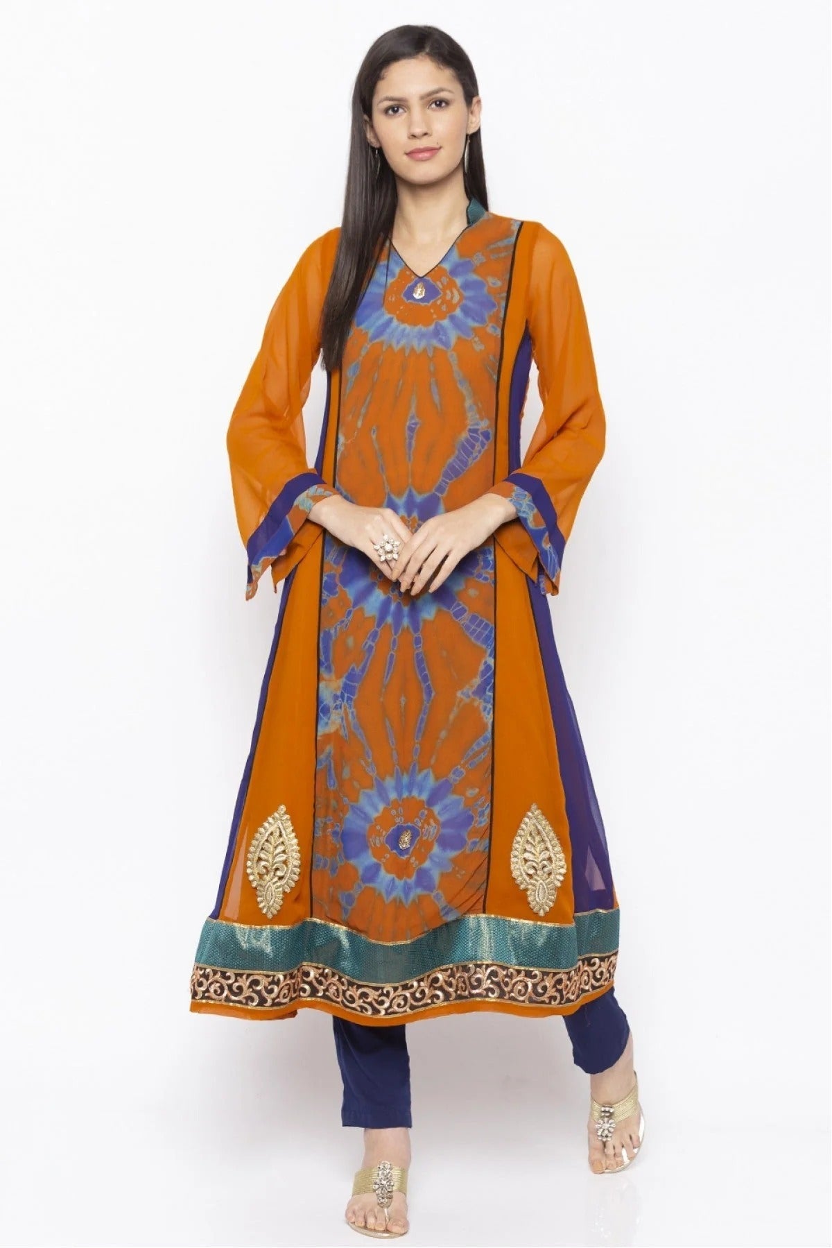 Mustard Colour Plus Size Georgette Embroidery Kurta Set KR1070480