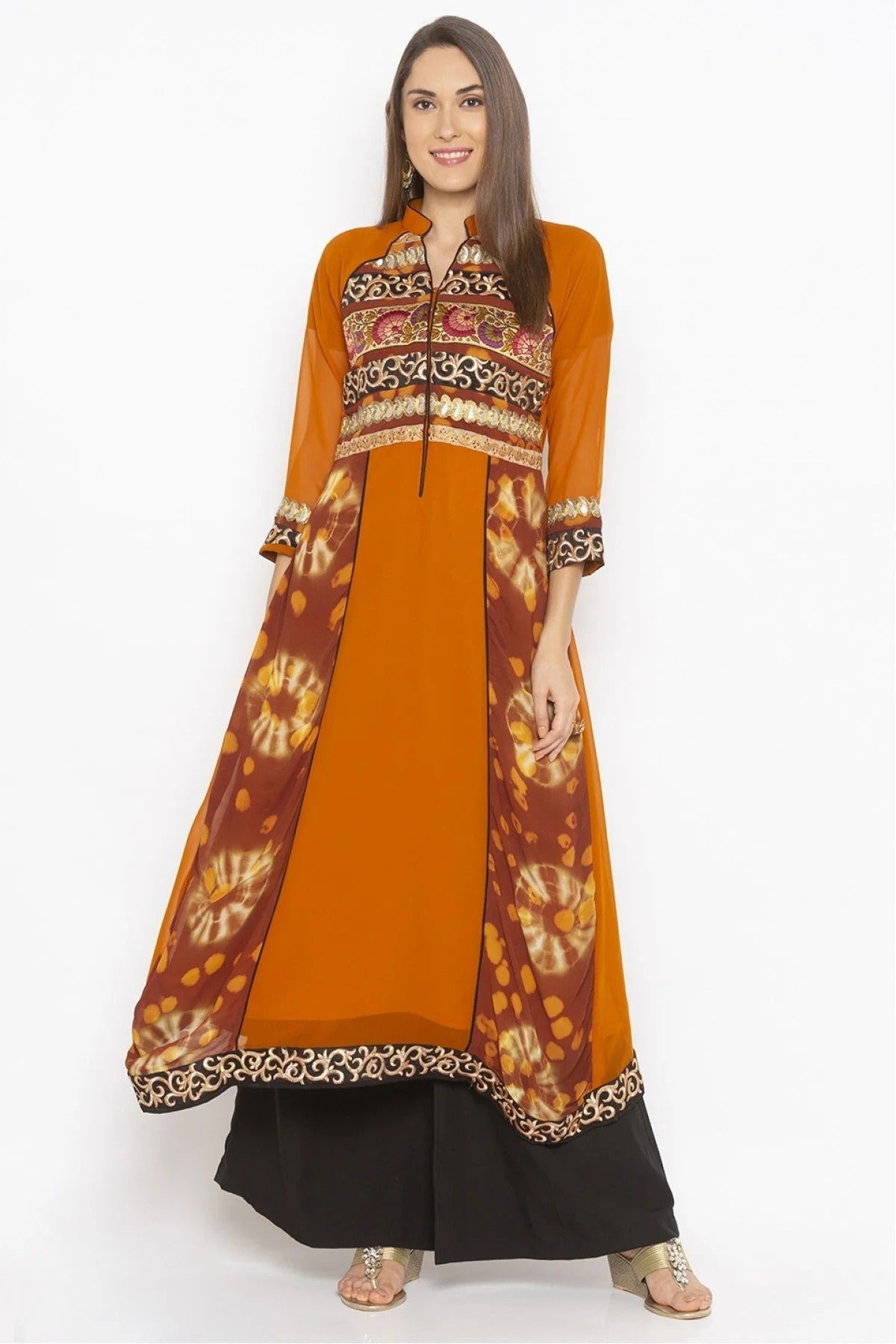 Mustard Colour Plus Size Georgette Embroidery Kurta Set KR1070481