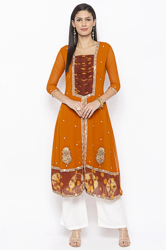 Mustard Colour Plus Size Georgette Embroidery Kurta Set KR1070486