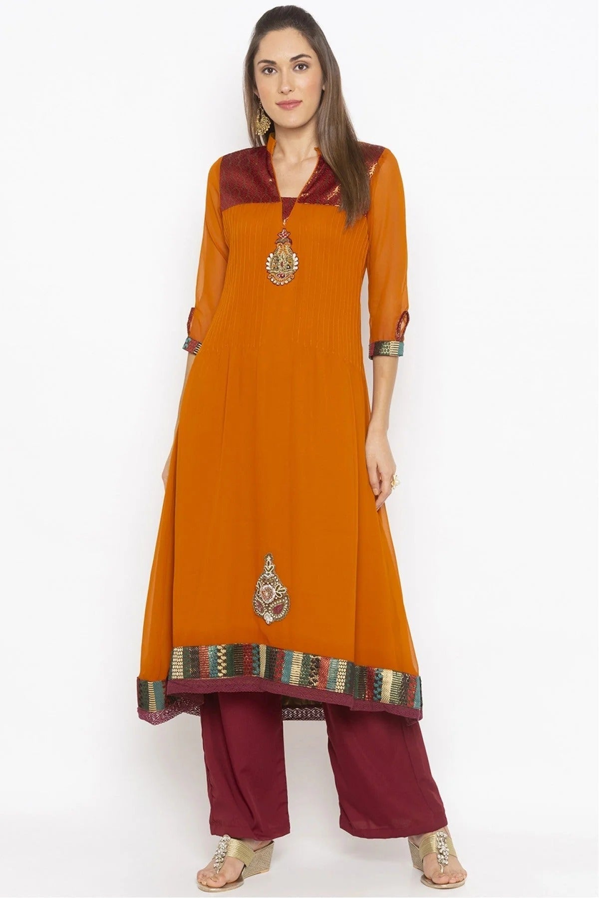 Mustard Colour Plus Size Georgette Embroidery Kurta Set KR1070661