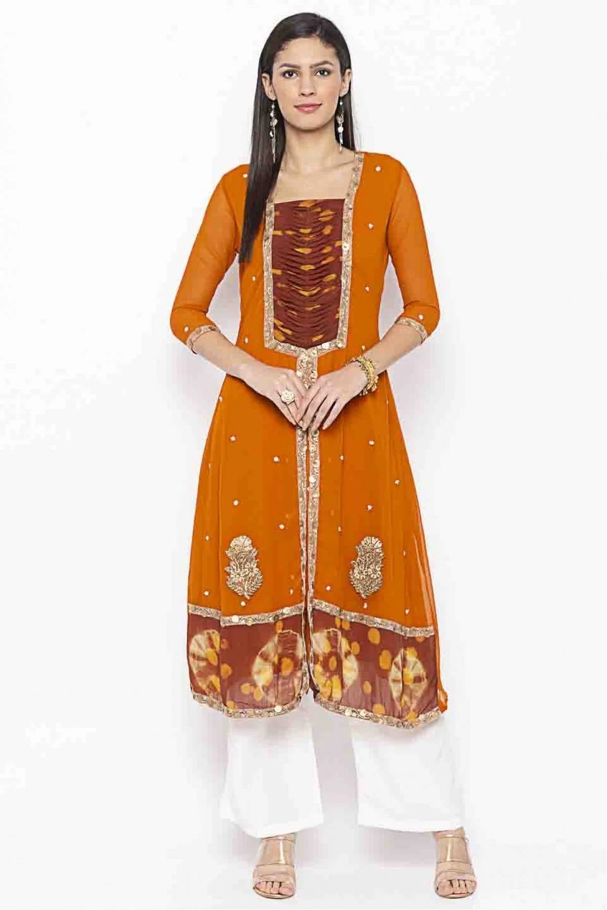 Mustard Colour Plus Size Georgette Embroidery Kurti KR1070374