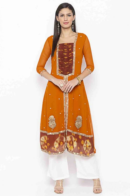 Mustard Colour Plus Size Georgette Embroidery Kurti KR1070374