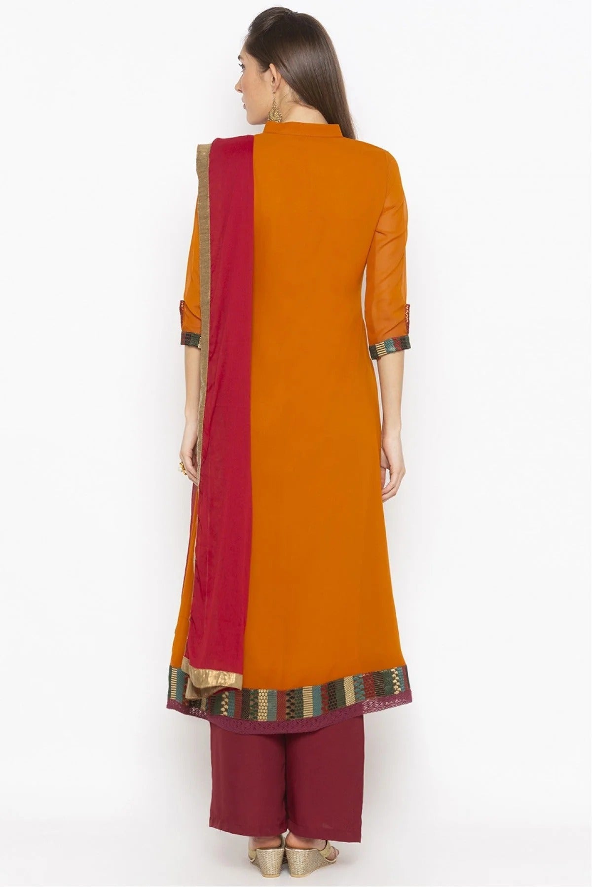 Mustard Colour Plus Size Georgette Embroidery Palazzo Pant Suit BW1070303 A