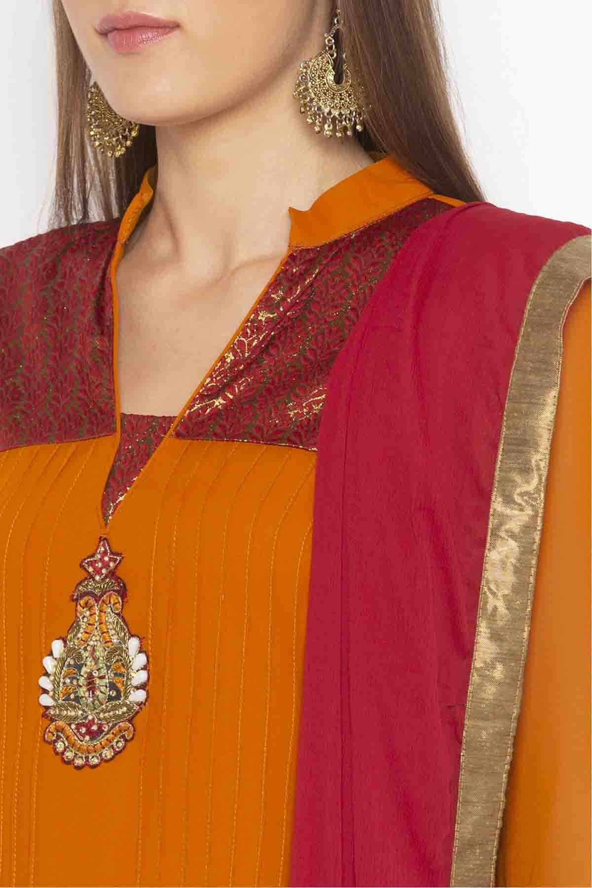 Mustard Colour Plus Size Georgette Embroidery Palazzo Pant Suit BW1070303 B