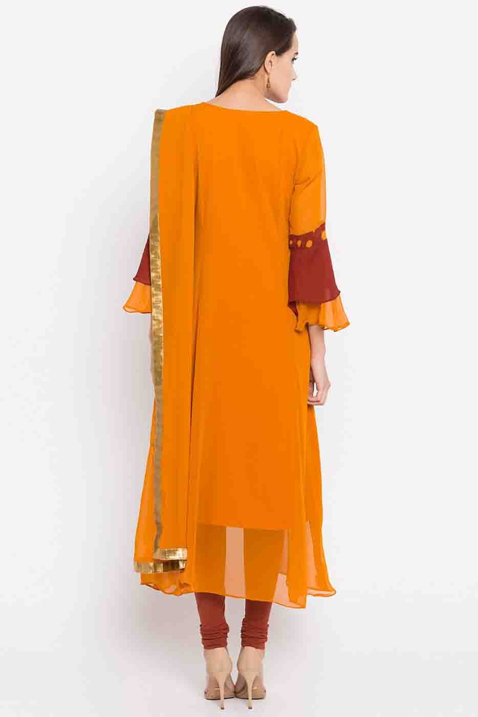 Mustard Colour Plus Size Stitched Faux Georgette Embroidery Churidar Suit BW1070184 A