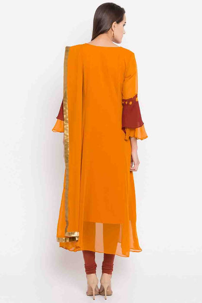 Mustard Colour Plus Size Stitched Faux Georgette Embroidery Churidar Suit BW1070184 A